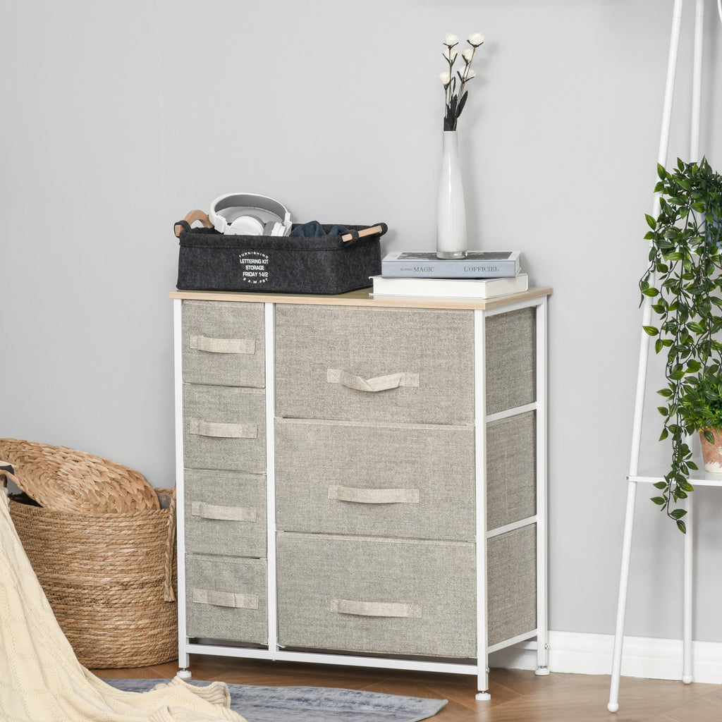 Dresser with 7 Drawers, Chest of Drawers with Metal Frame, Fabric Dresser for Living Room, Light Grey