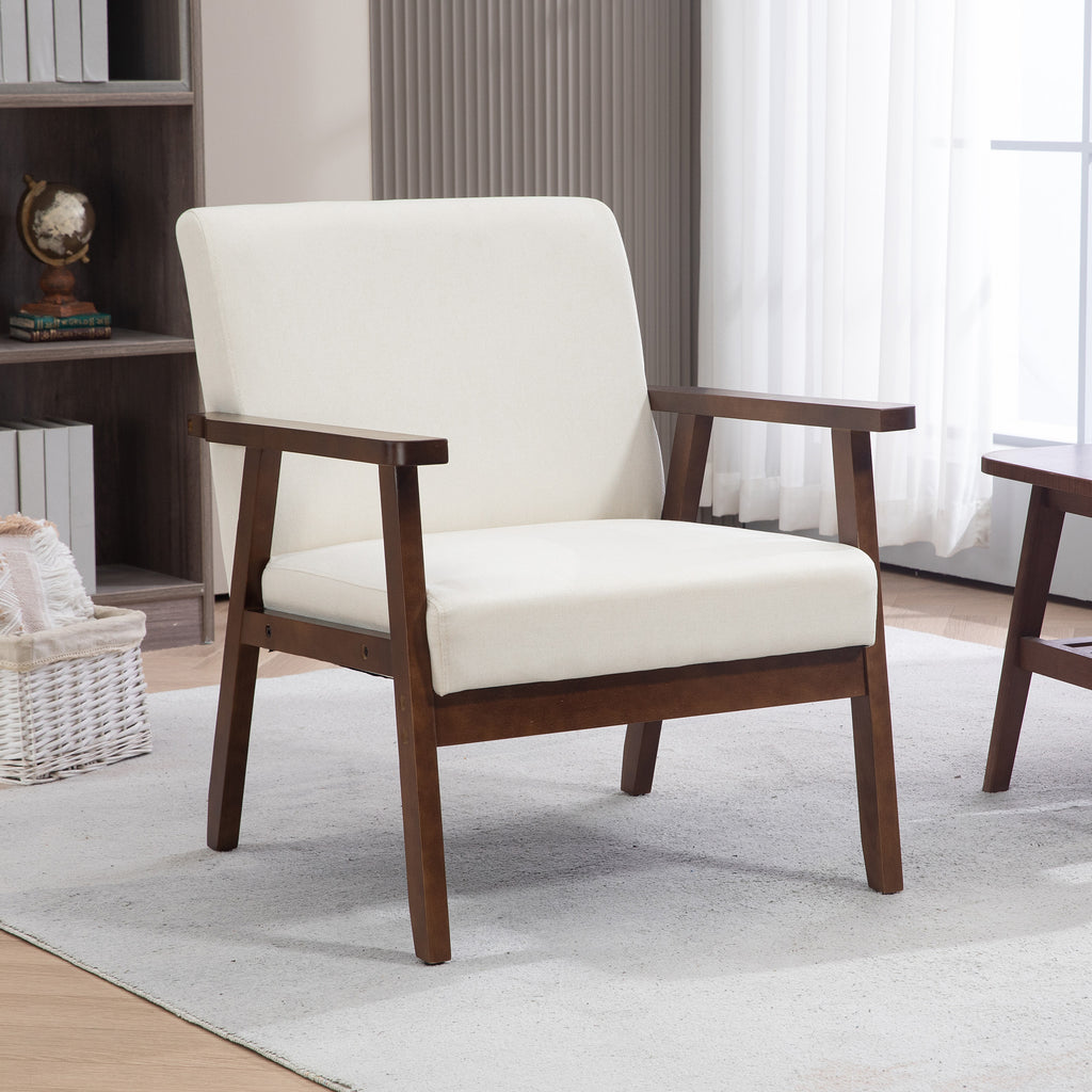 Modern Accent Chairs with Cushioned Seat, Upholstered Linen-Feel Armchair for Bedroom, Living Room, Cream White