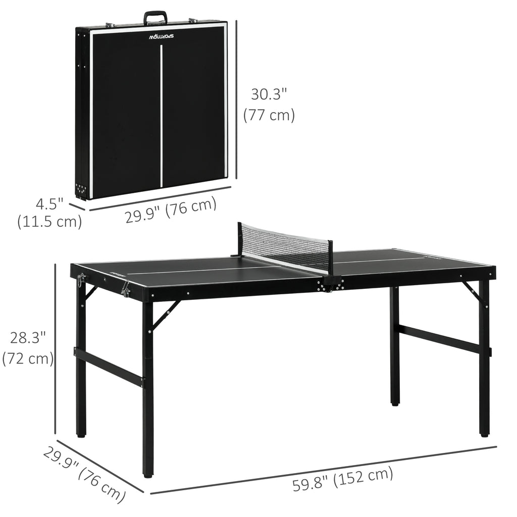 Soozier Mini Folding Table Tennis Table with Aluminium Frame, Portable Outdoor Ping Pong Table with Net for Indoor Outdoor Garden Camping, Black
