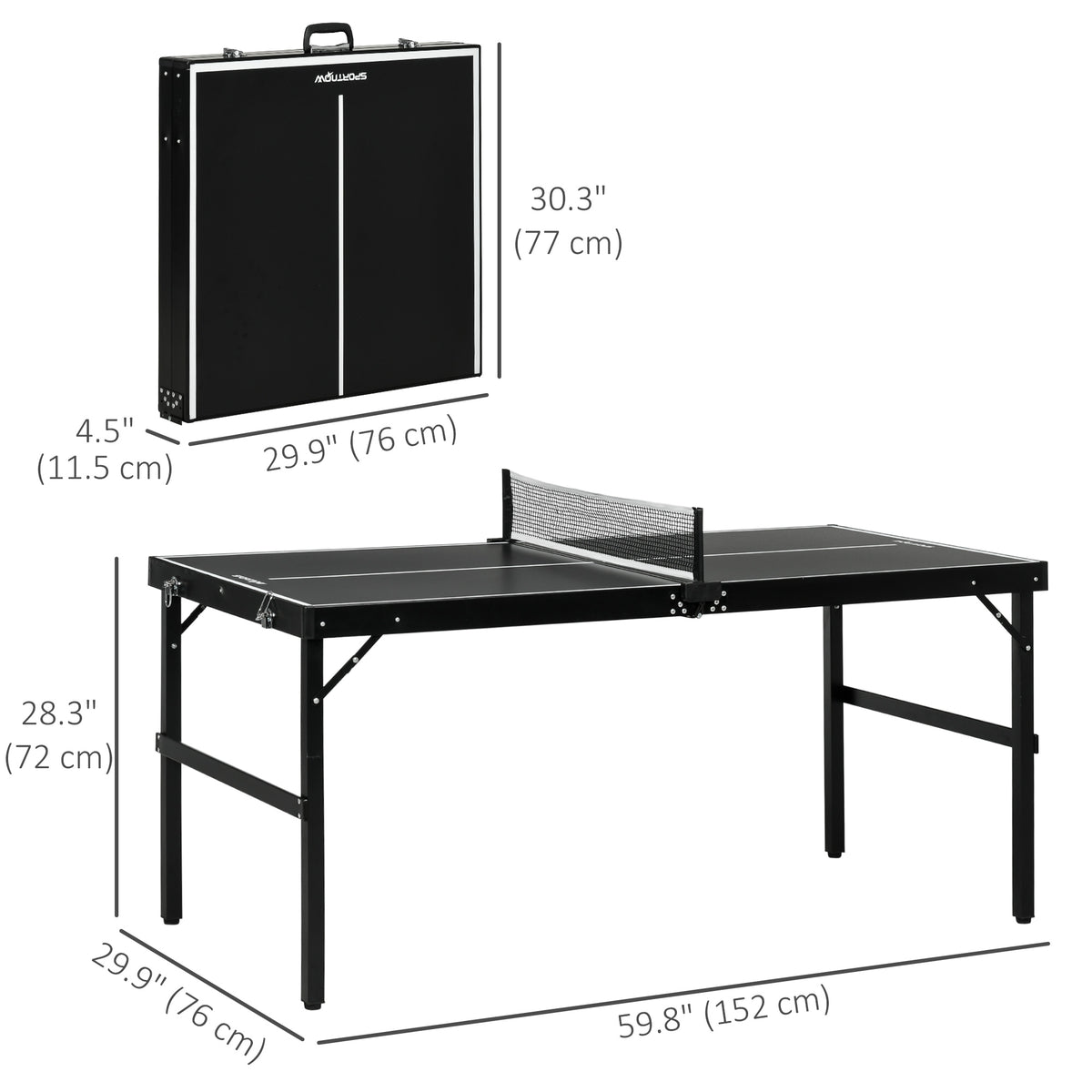 Soozier Mini Folding Table Tennis Table with Aluminium Frame, Portable Outdoor Ping Pong Table with Net for Indoor Outdoor Garden Camping, Black