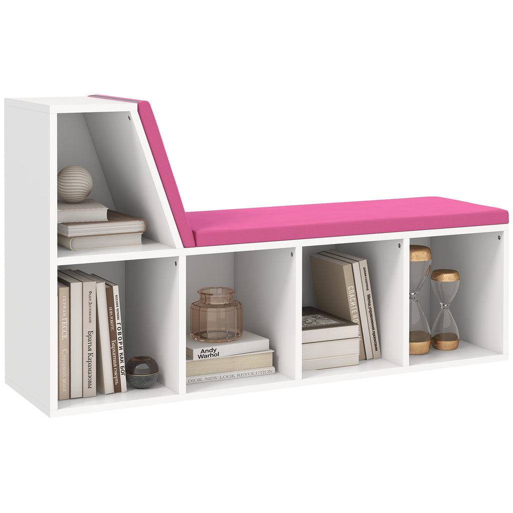 Multi-Purpose Bookshelf with 5 Cubes, 5-Cubby Bookcase with Cushioned Reading Nook and Storage Shelves, Pink