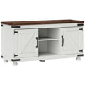 Farmhouse TV Stand for up to 50" TV, TV Cabinet with Barn Doors, Cable Management for Living Room, Distressed White
