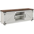 Farmhouse TV Stand Small Minimalist Barn Doors Cable Management for 65" TV Small Space Apartment Distressed White