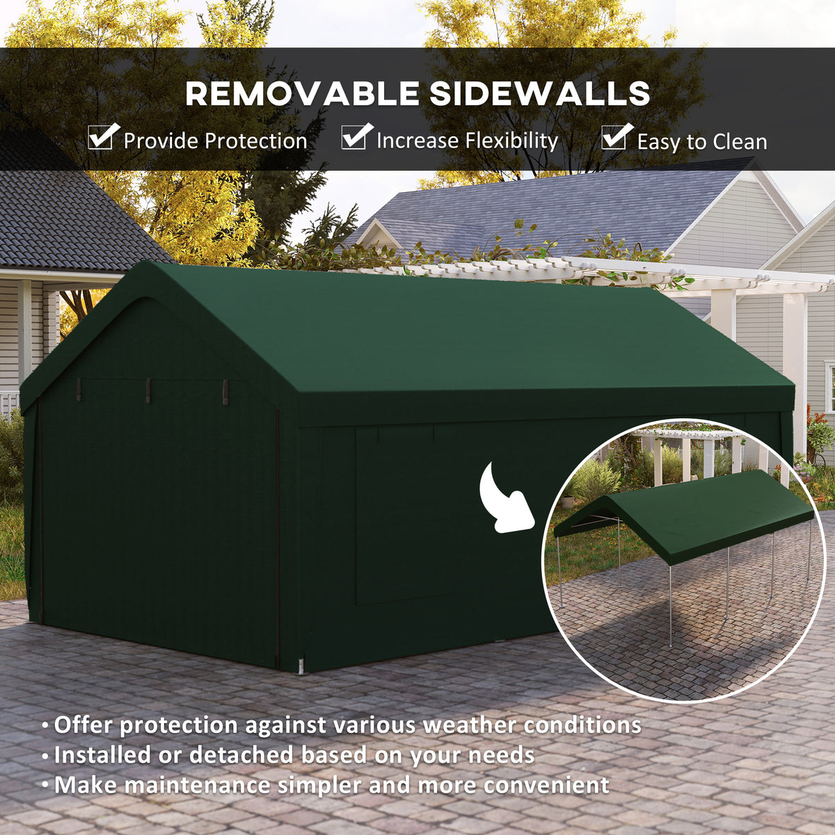 12 x 20ft Carport with 2 Roll-Up Doors, 4 Windows, Portable Garage with Removable Sidewalls for Car, Truck, Dark Grey