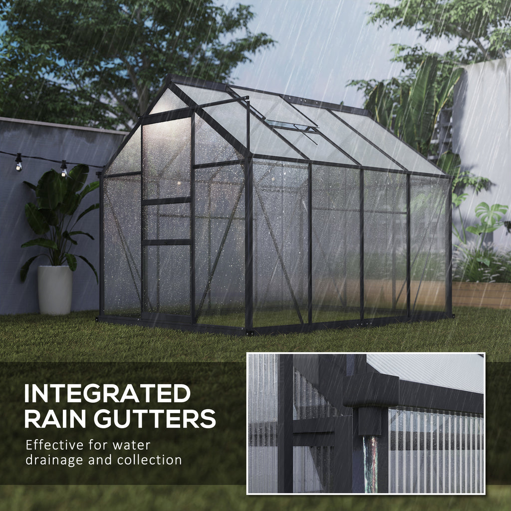 Greenhouse Garden, Green House, Outdoor Greenhouse Kit, PC Board with Sliding Door, 6.2' x 8.3' x 6.6', Grey