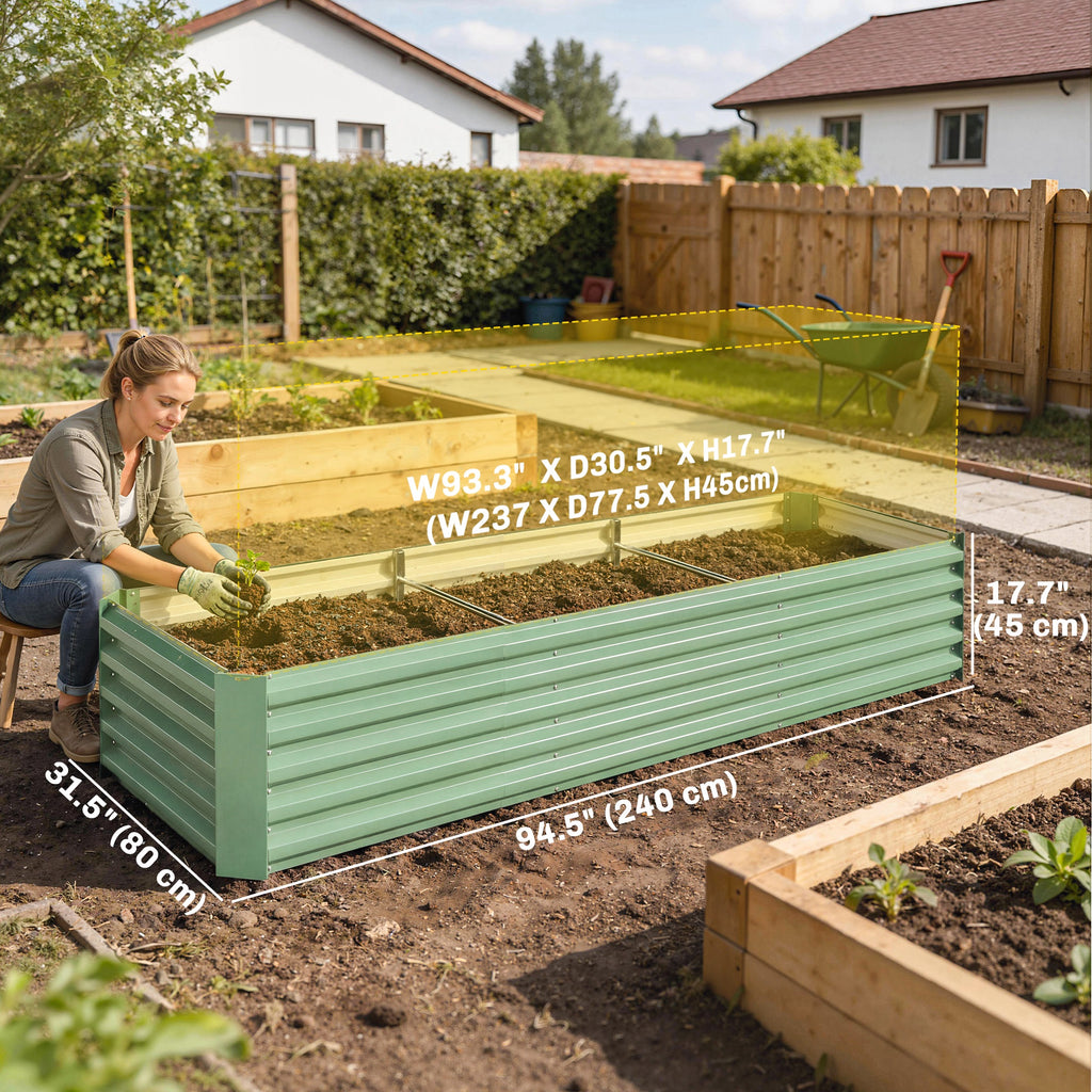 8 x 2.6 x 1.5ft Galvanized Raised Garden Bed, Reinforced Outdoor Planter Box with Open Bottom, Light Green