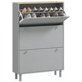 Entryway Shoe Storage Small Modern Flip-Flop Shoe Cabinet with 3 Flip Drawers Adjustable Shelves for 24 Pairs of Shoes, Grey