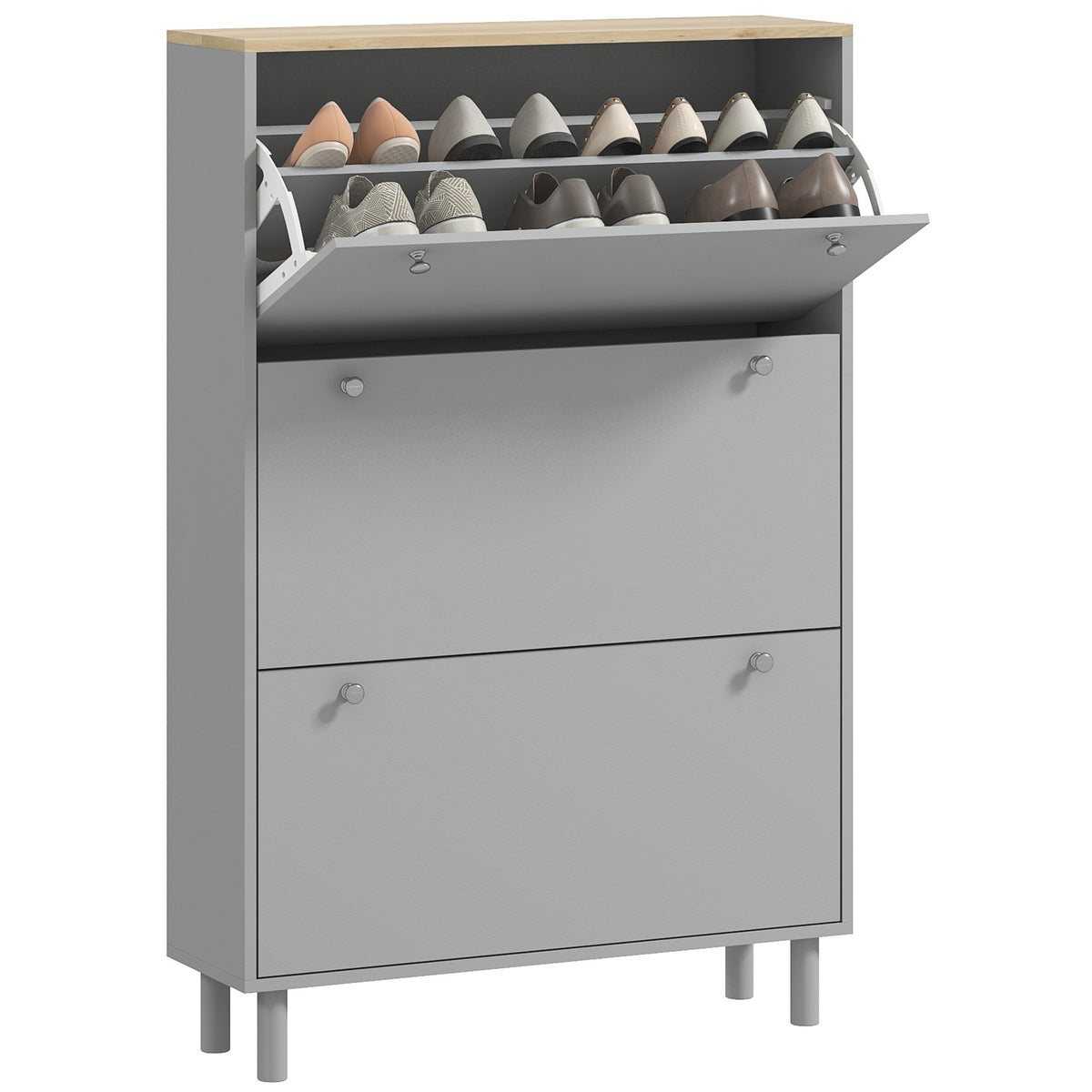 Entryway Shoe Storage Small Modern Flip-Flop Shoe Cabinet with 3 Flip Drawers Adjustable Shelves for 24 Pairs of Shoes, Grey