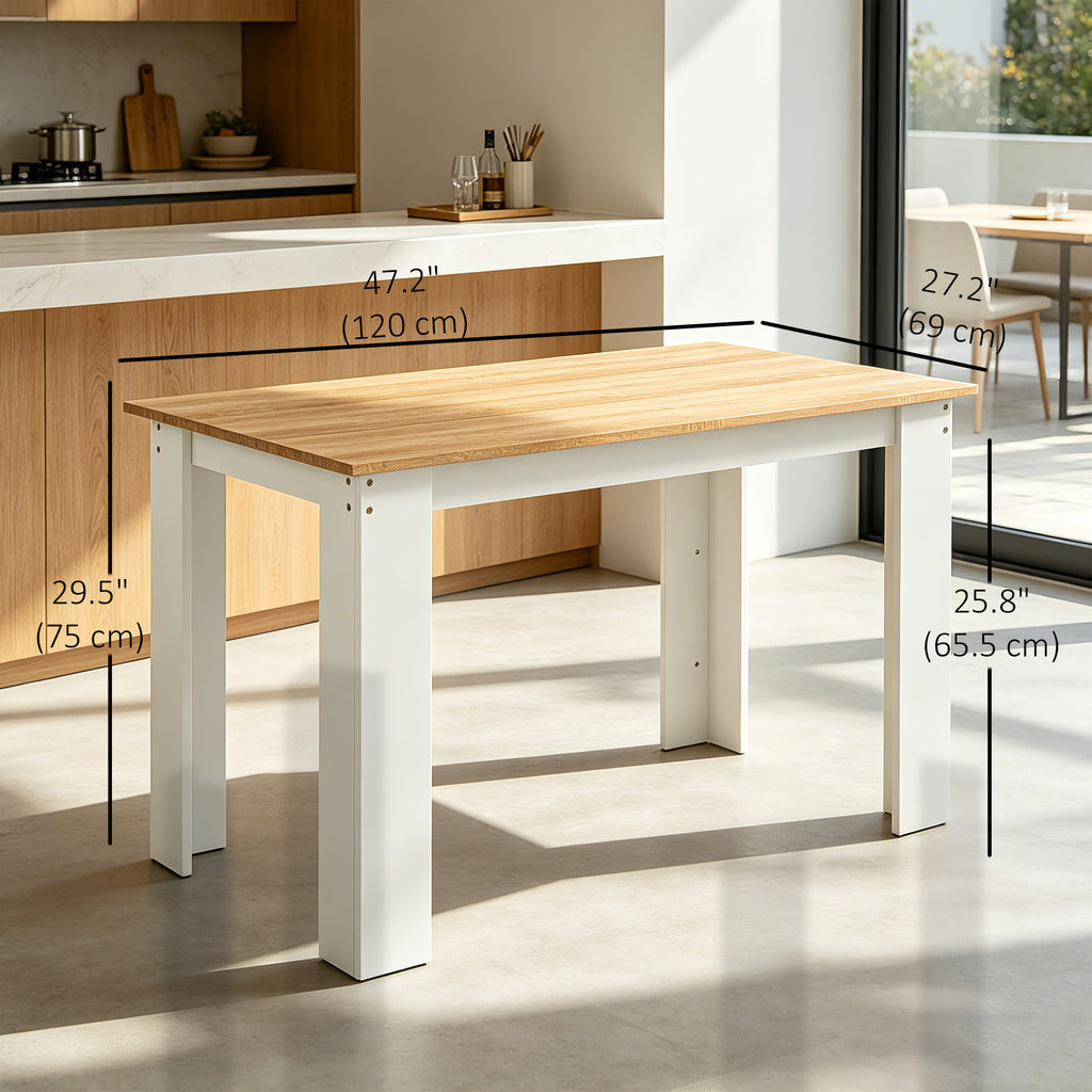 47" Kitchen Table for 4-6 People, Dining Table with Wood Effect for Dining Room, Oak