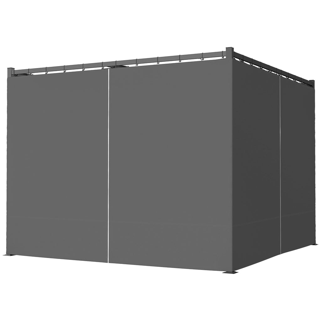 10' x 10' ምምላስ ዝኽእል ፐርጎላ ካኖፒ ምስ ጎኒ መከላኸሊ፣ ብረታዊ ደጋዊ ጋዜቦ ጸሓይ ጽላል መከላኸሊ፣ ጸሊም ግራጫ