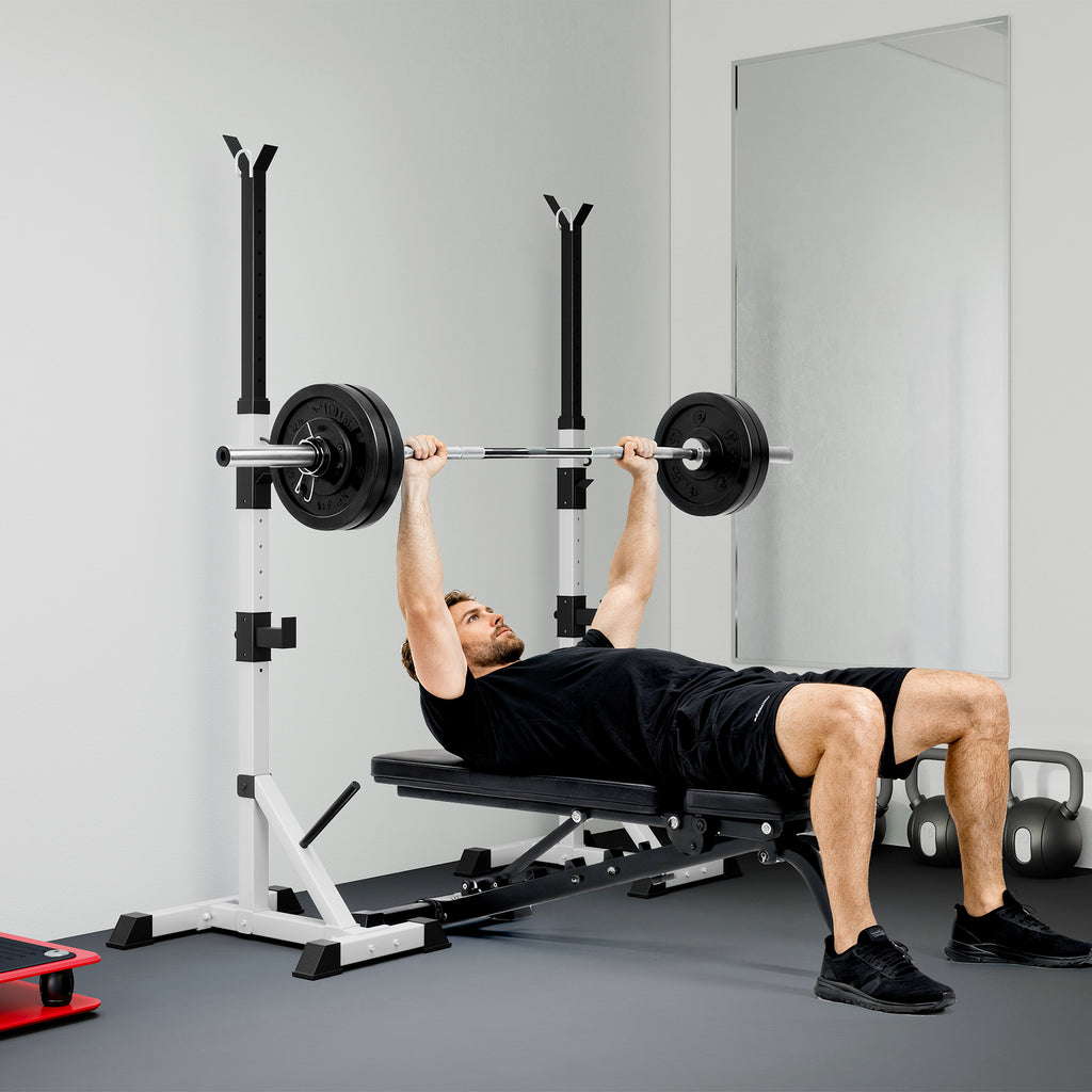 Soozier 2-Piece Barbell Rack, 53.5"-69.3" Height Adjustable Squat Rack Bench Press Rack, 440LBS Capacity