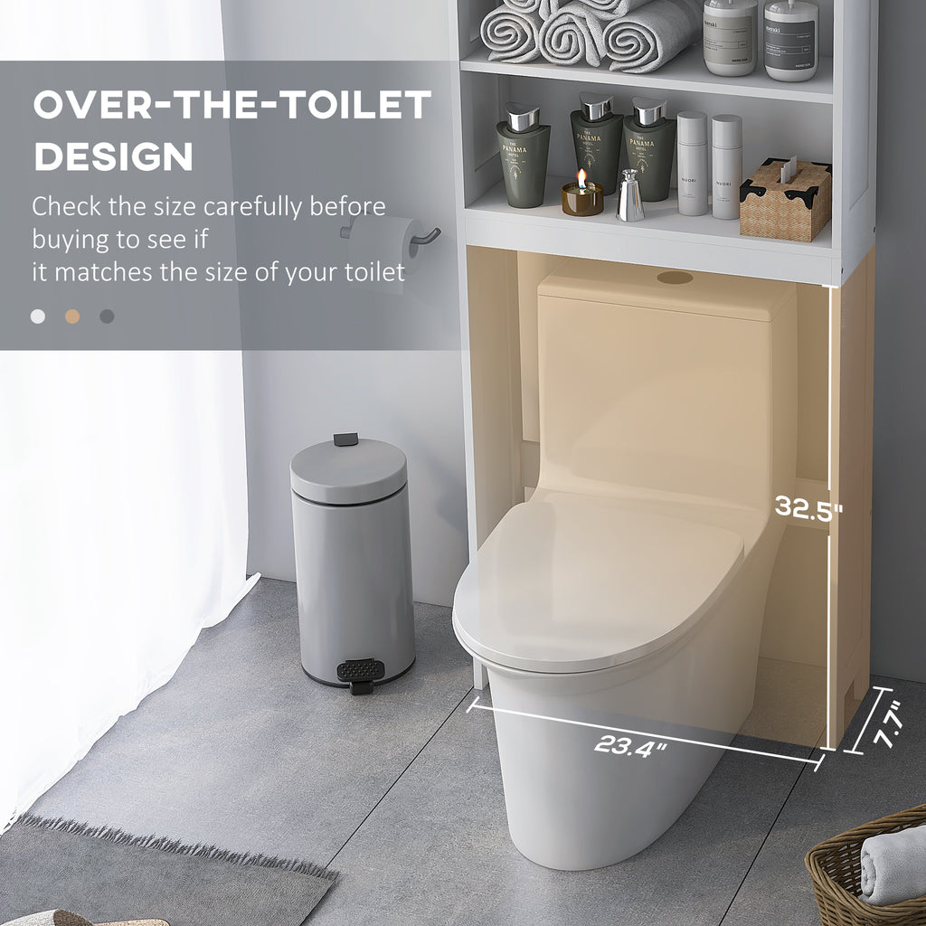 Modern Over The Toilet Storage, Bathroom Cabinets Over Toilet with Open Shelves and Double Door Cabinet, White