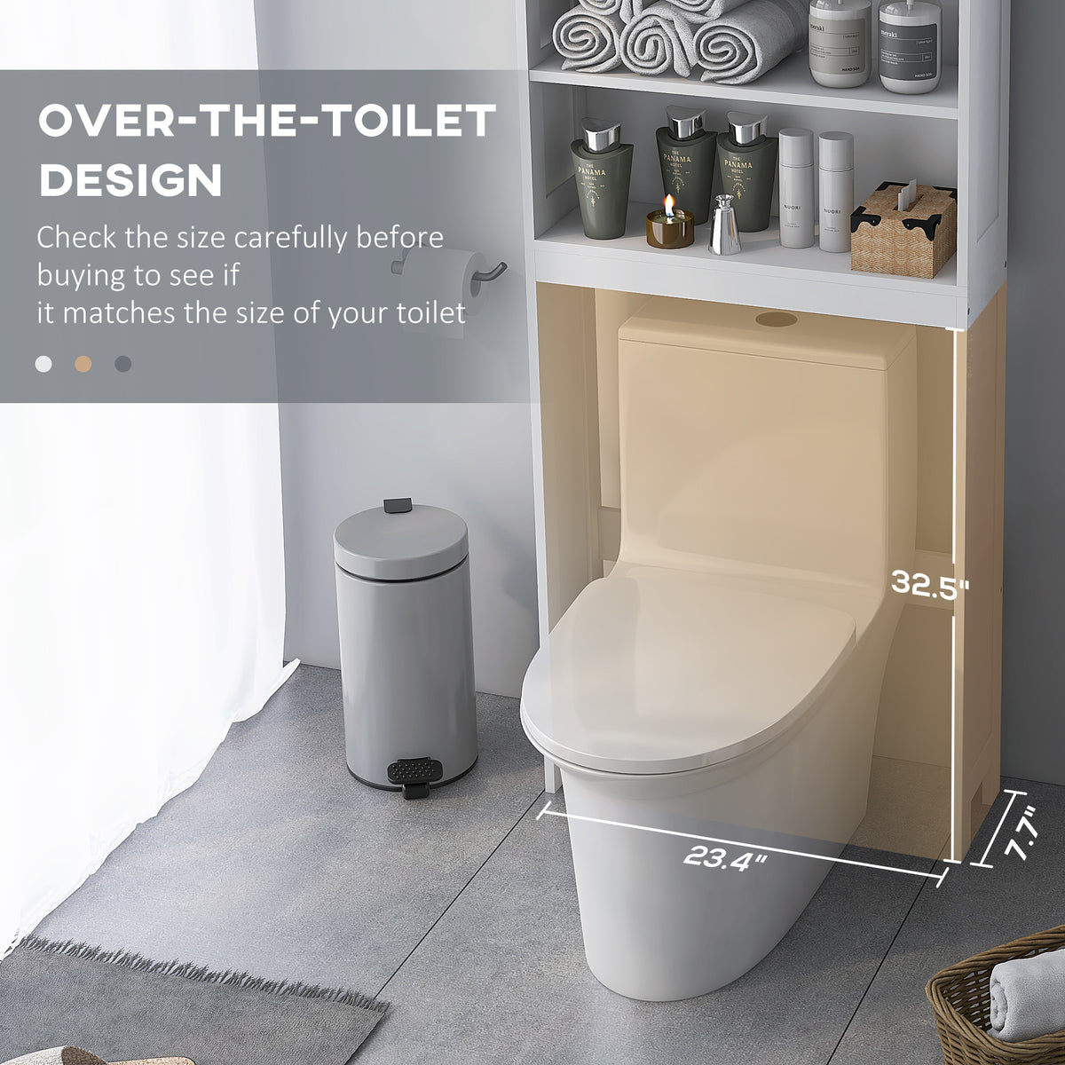 Modern Over The Toilet Storage, Bathroom Cabinets Over Toilet with Open Shelves and Double Door Cabinet, White