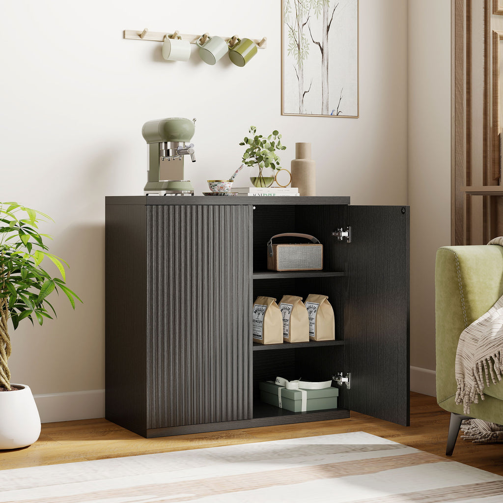 Sideboard Buffet Cabinet, 30.7" Kitchen Cabinet with Soft-Close Door and Adjustable Shelves, Distressed Black Grey