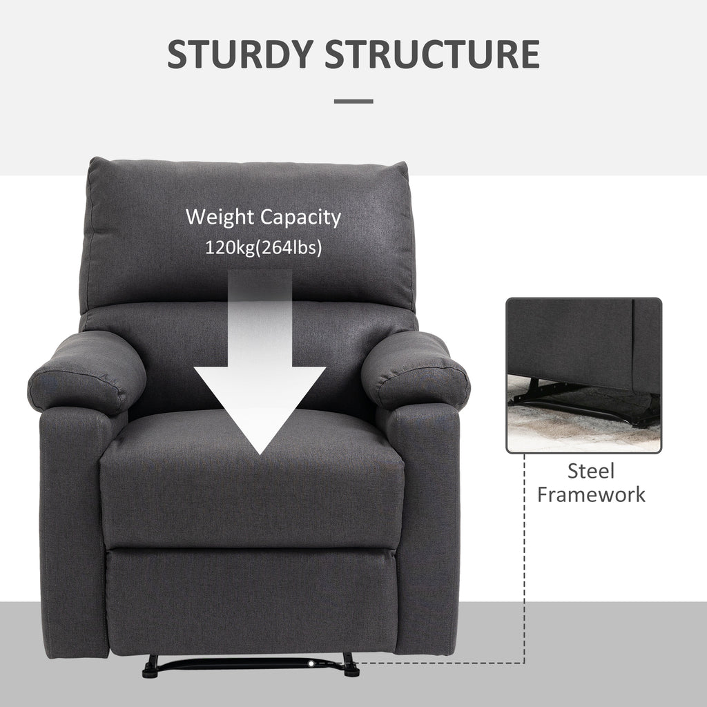 Recliner Chair, Manual Reclining Chair with Footrest, Padded Seat for Living Room, Bedroom, Study, Dark Grey