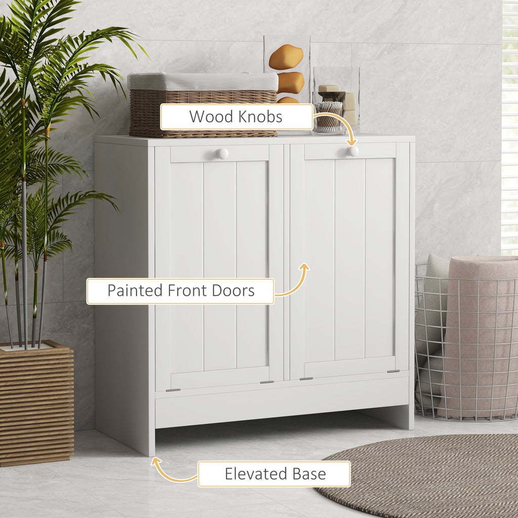 Tilt-Out Laundry Storage Cabinet, Modern Laundry Hamper with 2 Compartments for Bathroom Washroom, White
