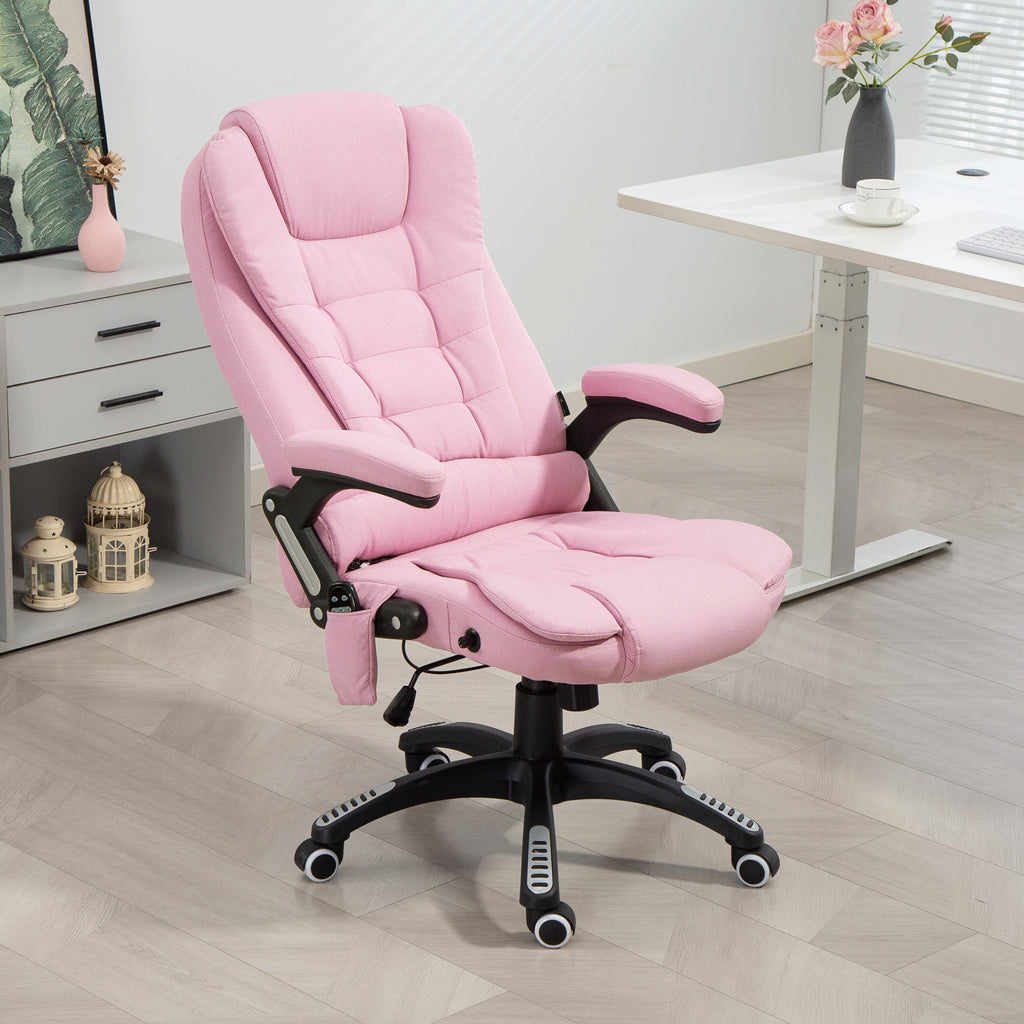 6 Point Vibrating Massage Home Office Chair High Back Executive Chair with Reclining Back, Swivel Wheels, Pink