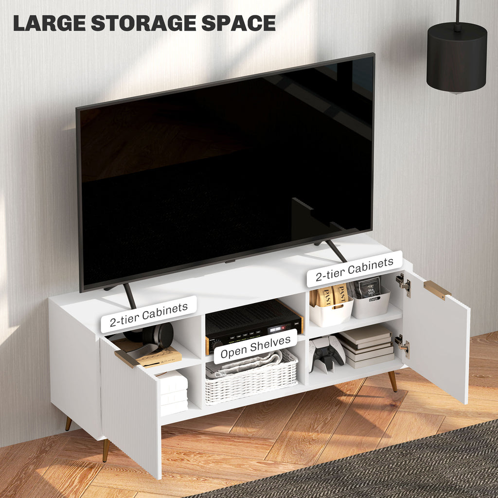 TV Stand with Storage for 55 Inch TV, Modern TV Cabinet with 2 Open Shelves and 2 Cabinets for Living Room, White