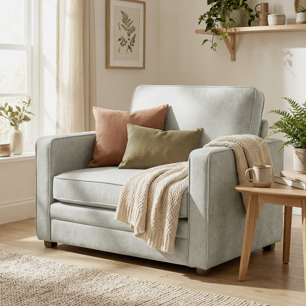 Accent Chair, Velvet-feel Fabric Armchair with Wide Seat, Spring Cushion, Solid Wood legs, Brown