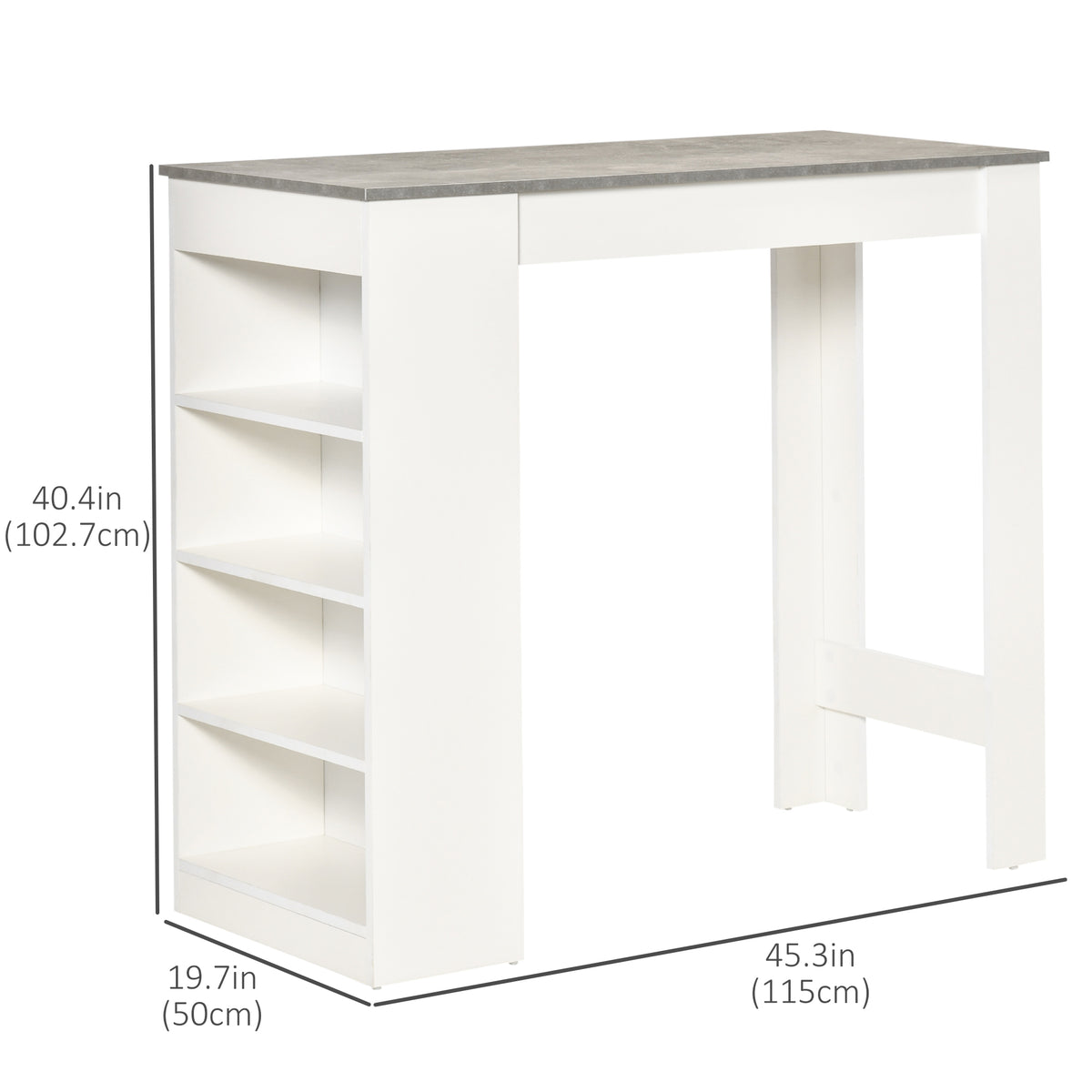 Bar Table, High Top Pub Table with 4 Storage Shelves, Modern Bar Height Table for Home Bar, Kitchen, Grey