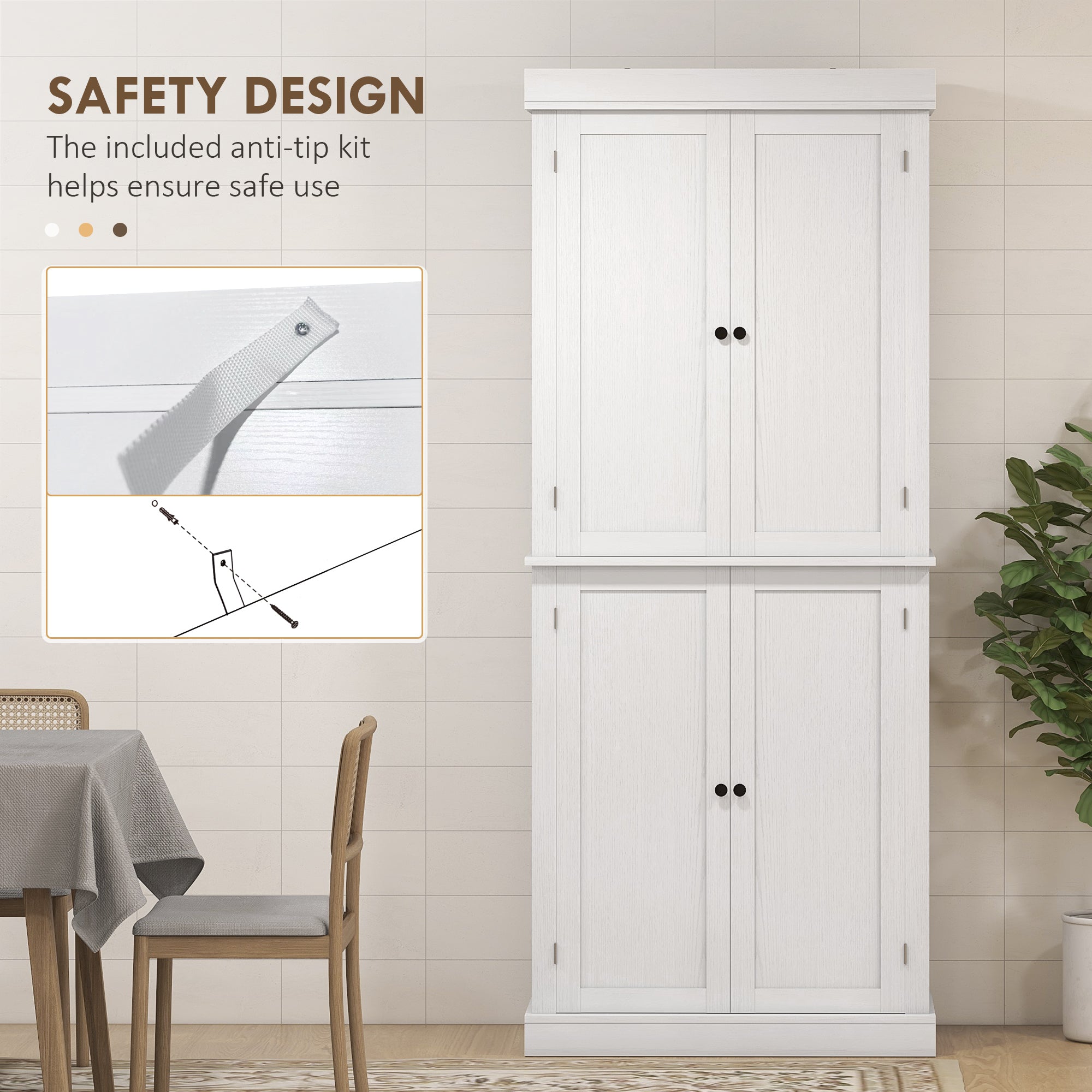 72.5" Freestanding Kitchen Pantry Cabinet with 4 Doors, Black