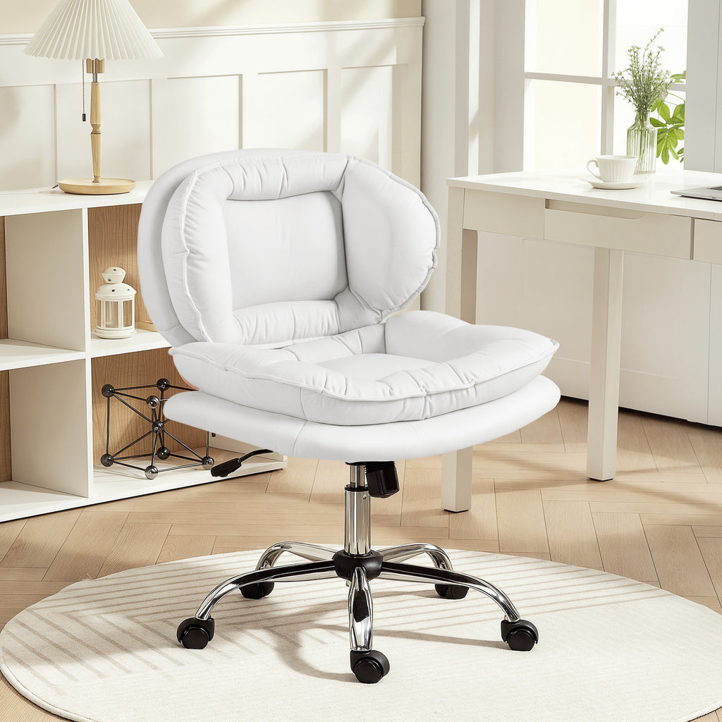 Criss Cross Chair, Swivel Wide Office Chair with Leathaire Upholstery, Tilting, No Arm, White