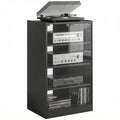5-Tier AV Media Stand with Push to Open Glass Doors, Audio-Video Storage Cabinet with Adjustable Shelves for DVD Players, Games Consoles, Routers, Distressed Black