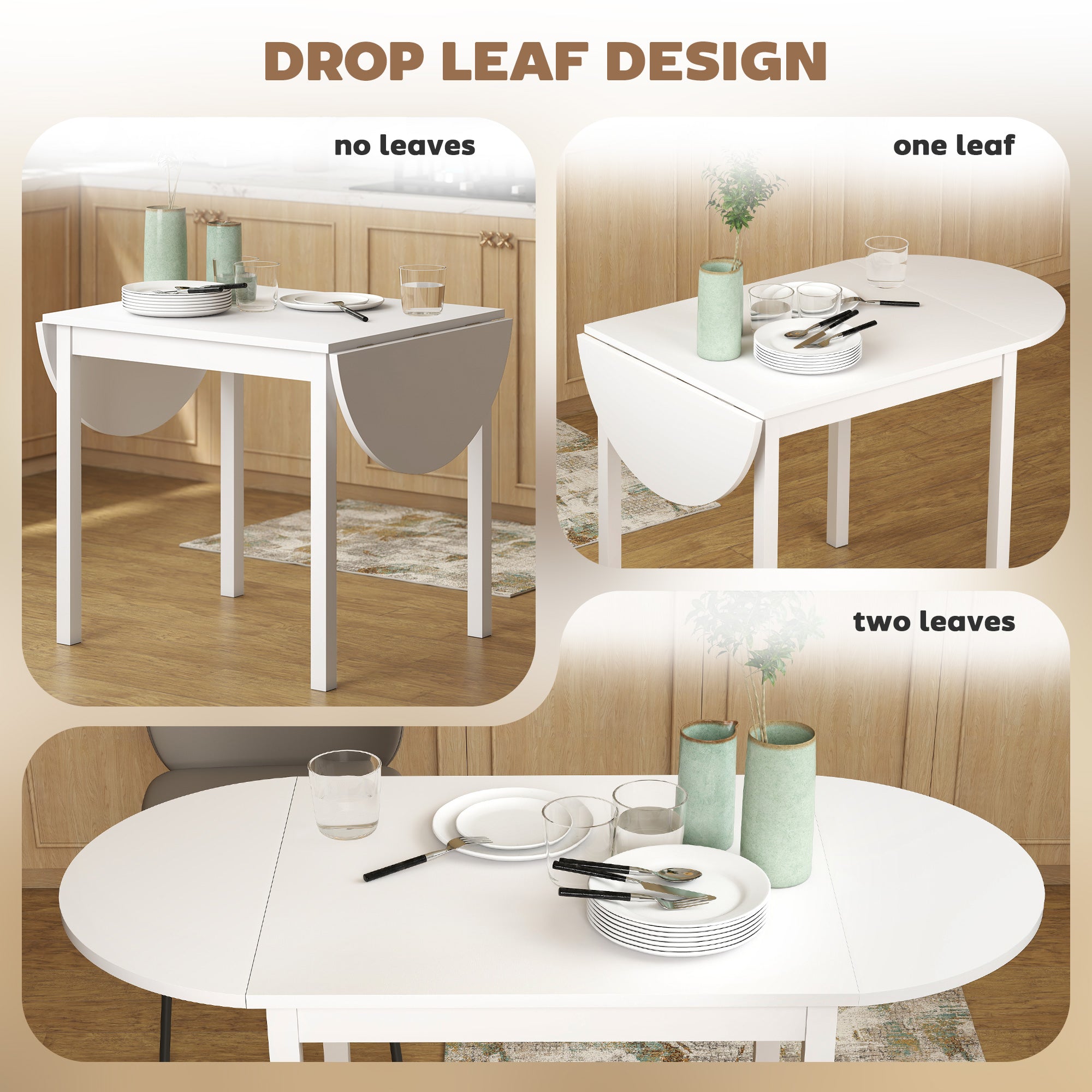 Solid Wood Kitchen Table, Drop Leaf Tables for Small Spaces, Folding Dining Table, Brown