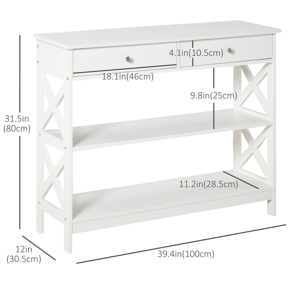 39" Console Table, Narrow Entryway Table with Storage Shelves, Drawers and X Frame for Behind Couch, Living Room, Hallway, Black