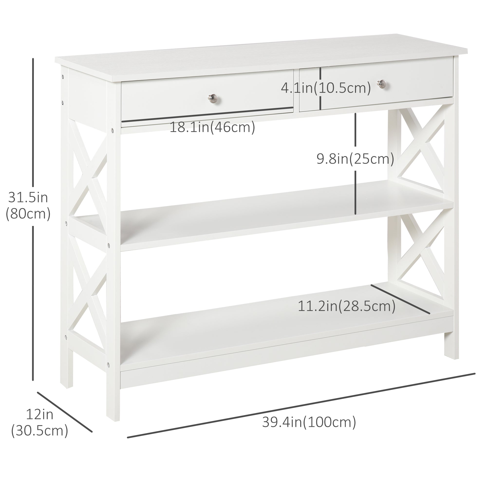 39" Console Table, Narrow Entryway Table with Storage Shelves, Drawers and X Frame for Behind Couch, Living Room, Hallway, Black