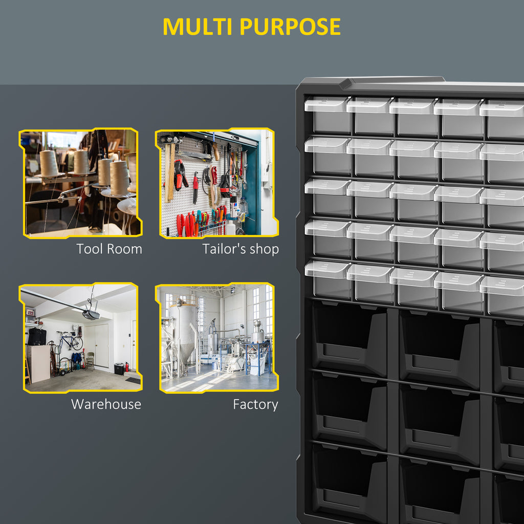 Plastic 39 Drawer Parts Organiser Wall Mount Storage Cabinet for Small Nuts Bolts Tool Set of 2 Black