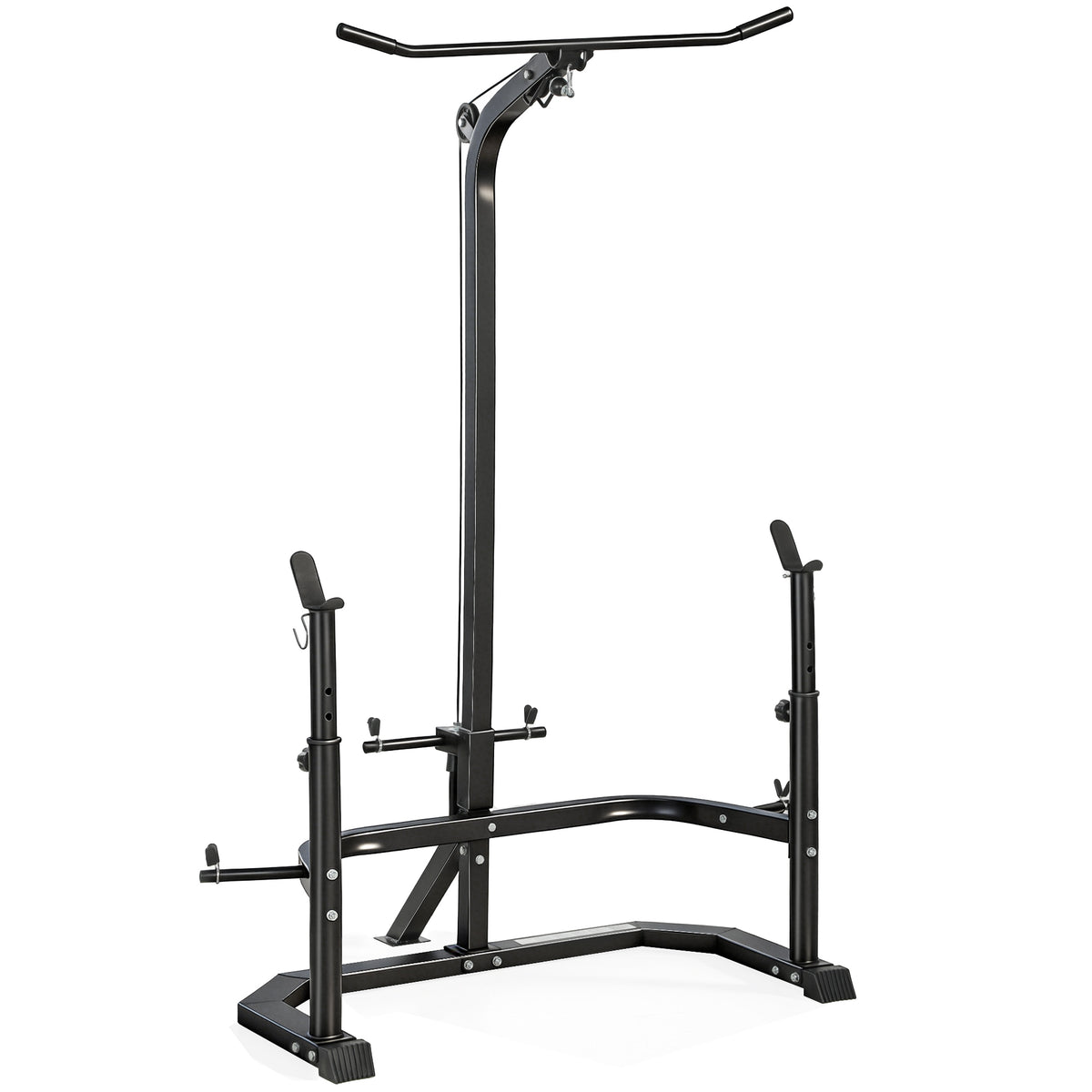 Soozier Multi-Function Home Gym Machine with Bench Press Rack, Squat Rack and Lat Pulldown System, Black