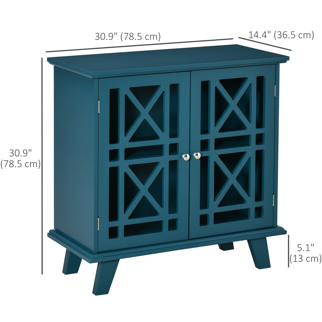 Storage Cabinet with Fretwork Doors and Shelf, Modern Freestanding Sideboard, Buffet, White