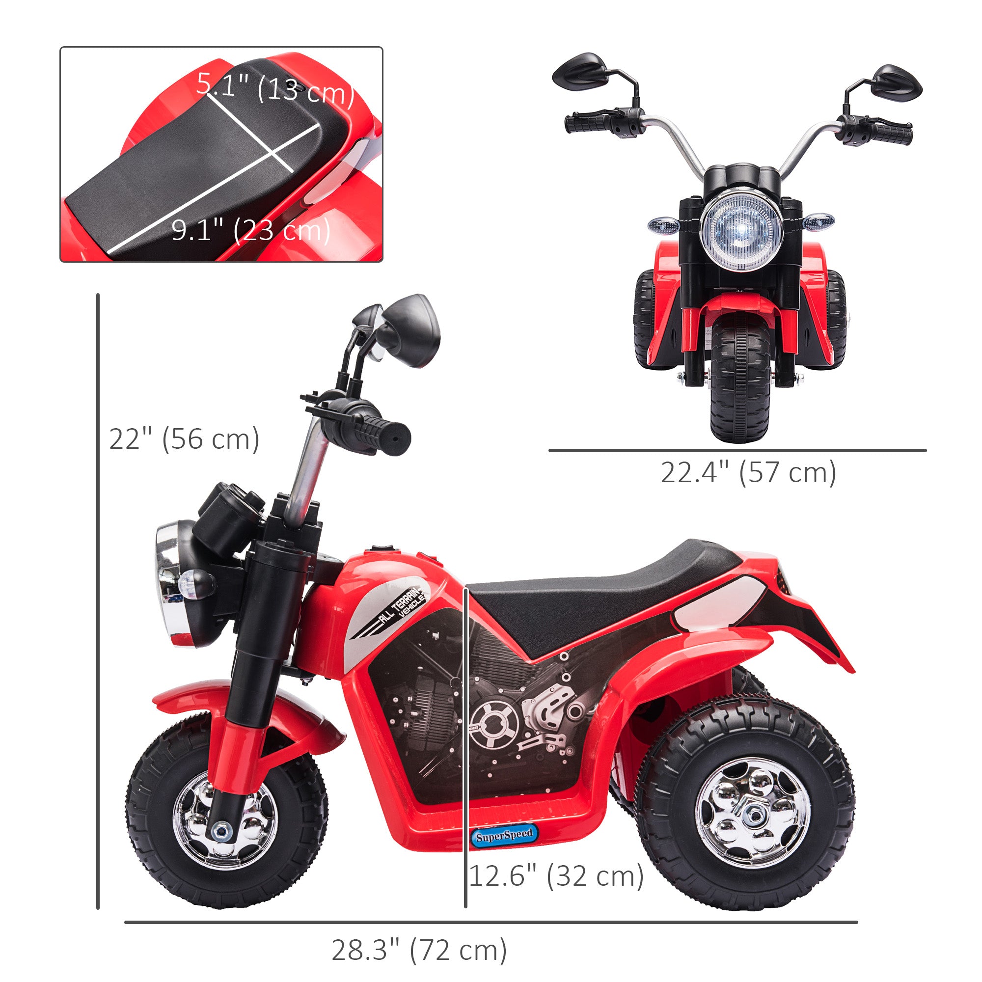 Aosom Kids Electric Motorcycle 6V Battery Powered Ride-On Dirt Bike 3-Wheels Motorbike with Horn Headlights Realistic Sounds 1.24mph Speed for Girls Boy 18 - 36 Months Red