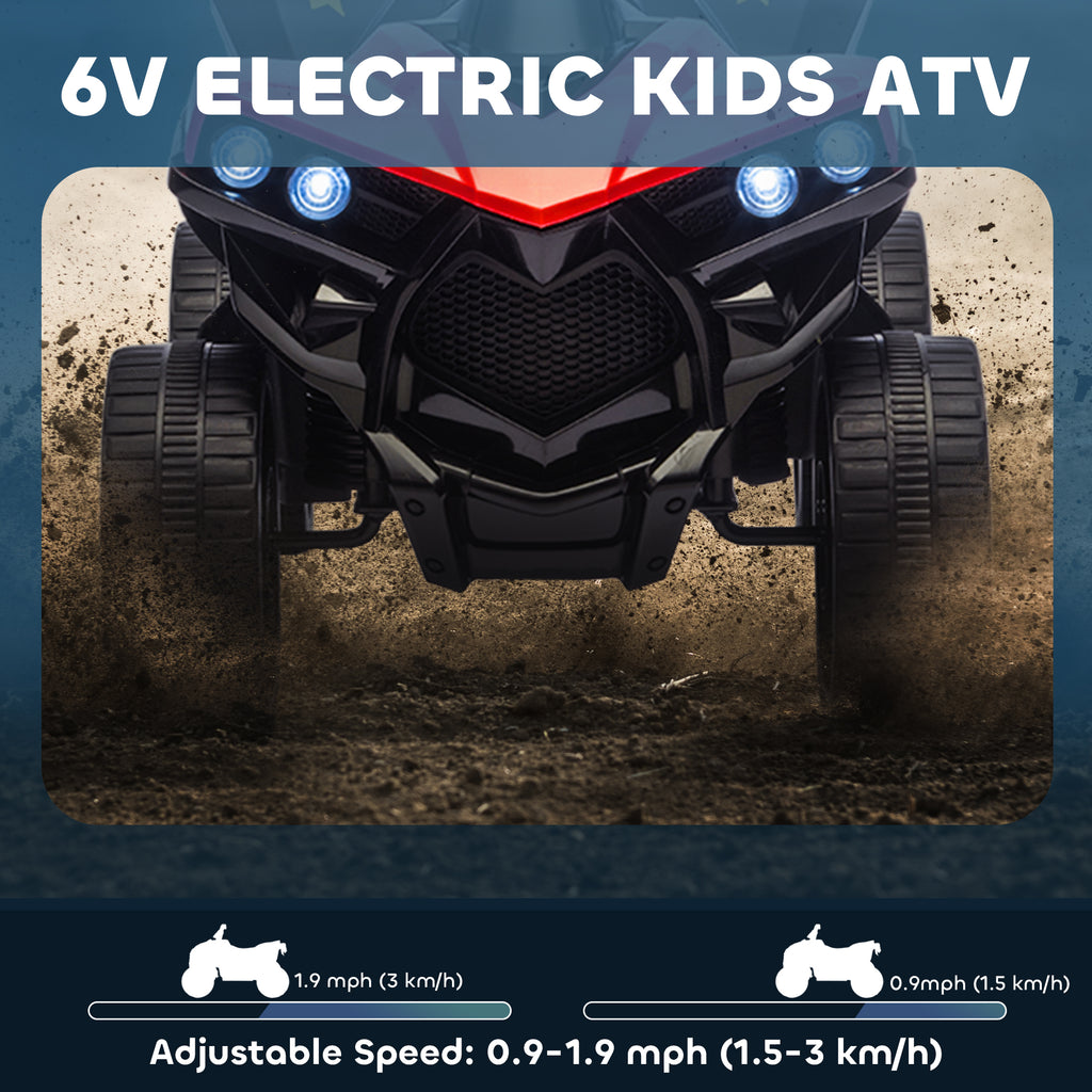 Qaba 6V Kids ATV, 4 Wheeler Electric Ride on Car with Music and LED Headlights, for Ages 37-72 Months Boys and Girls, Red