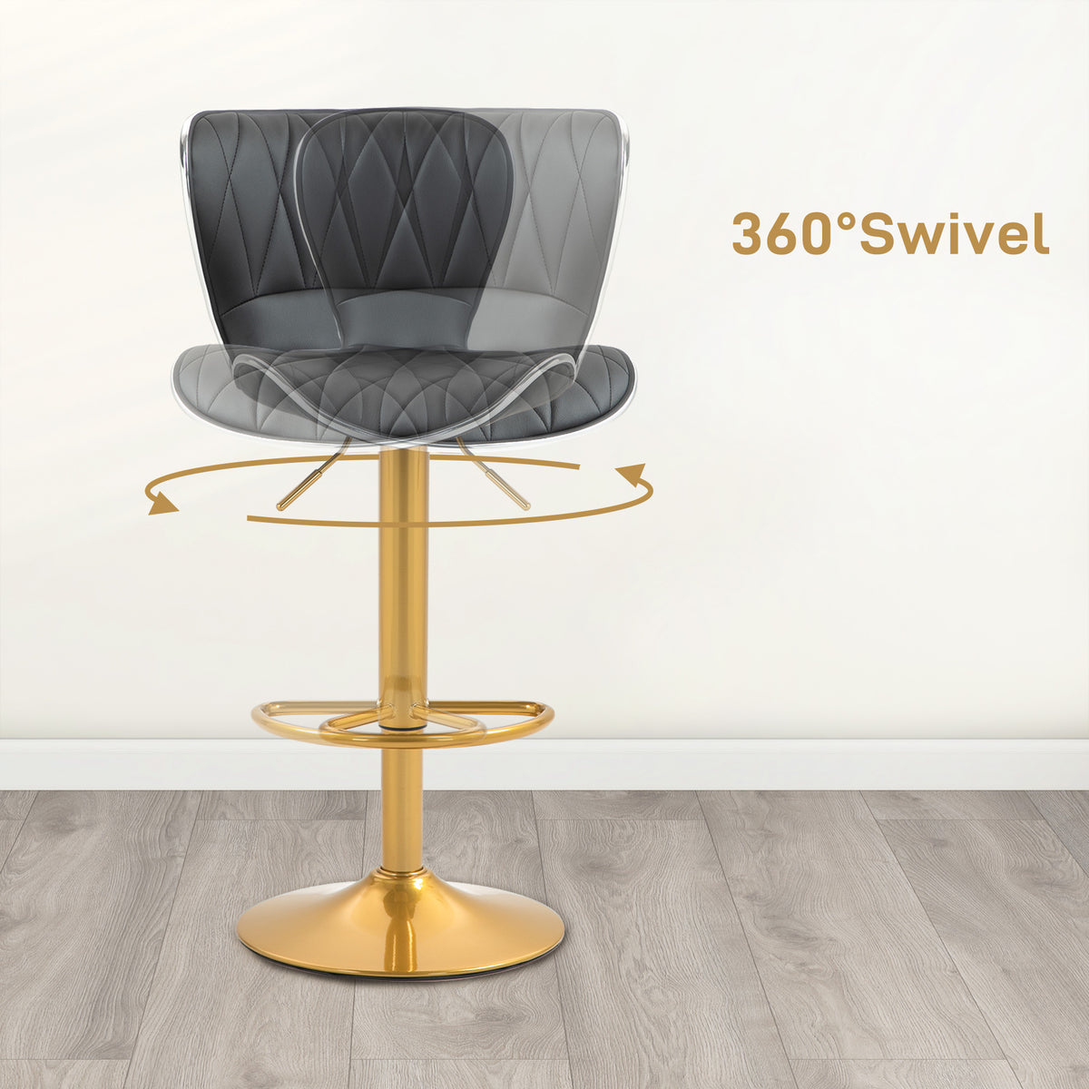 Counter Height Bar Stools Set of 2, Adjustable Height Bar Chairs with Swivel Seat, PU Leather Upholstery
