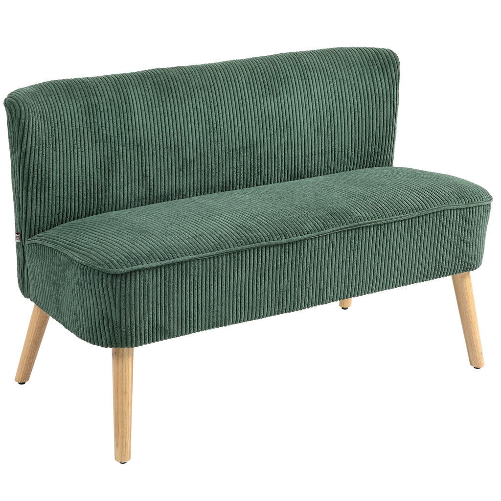 Modern 2 Seater Sofa, Upholstered Two Seater Couch with Rubber Wood Legs, Green