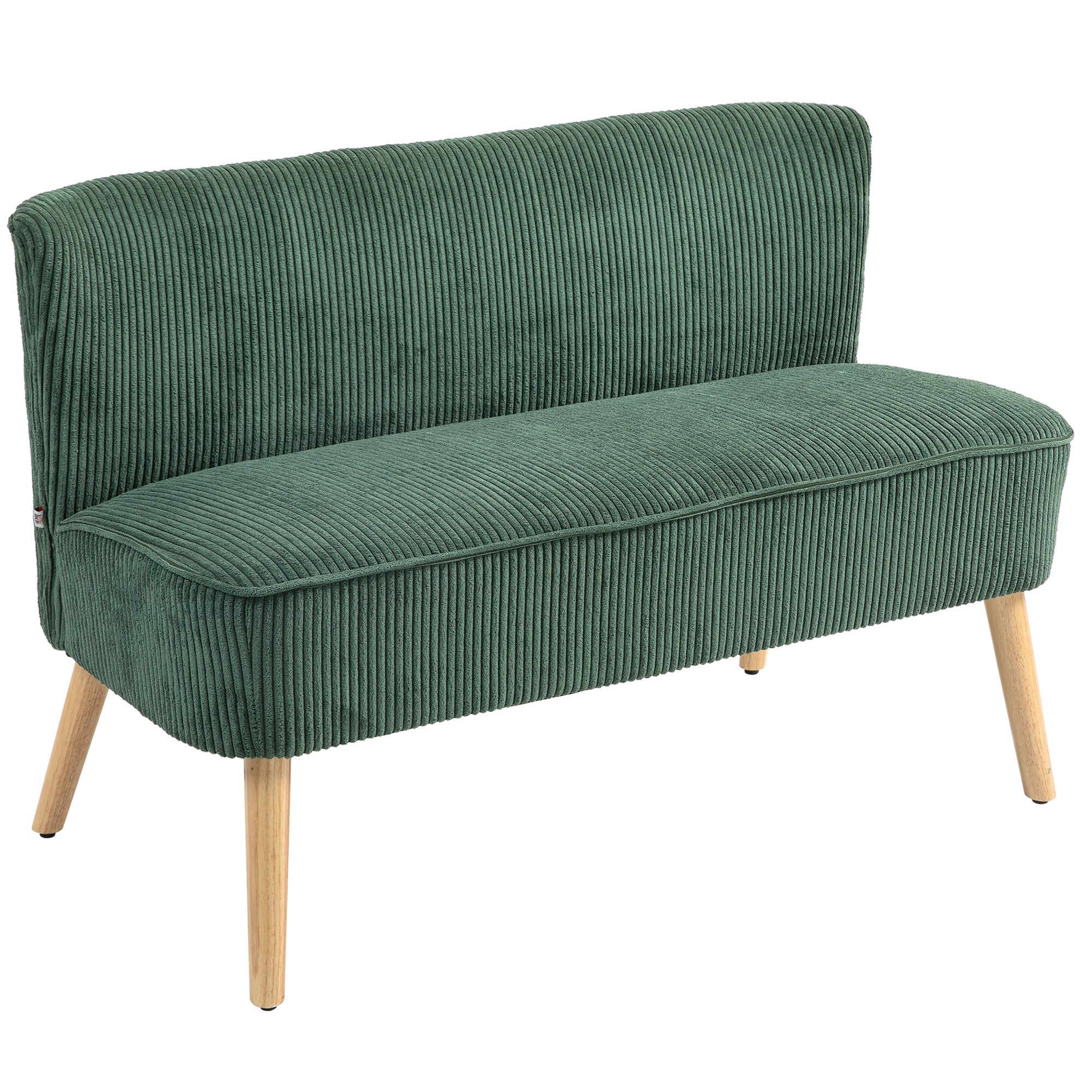 Modern 2 Seater Sofa, Upholstered Two Seater Couch with Rubber Wood Legs, Green