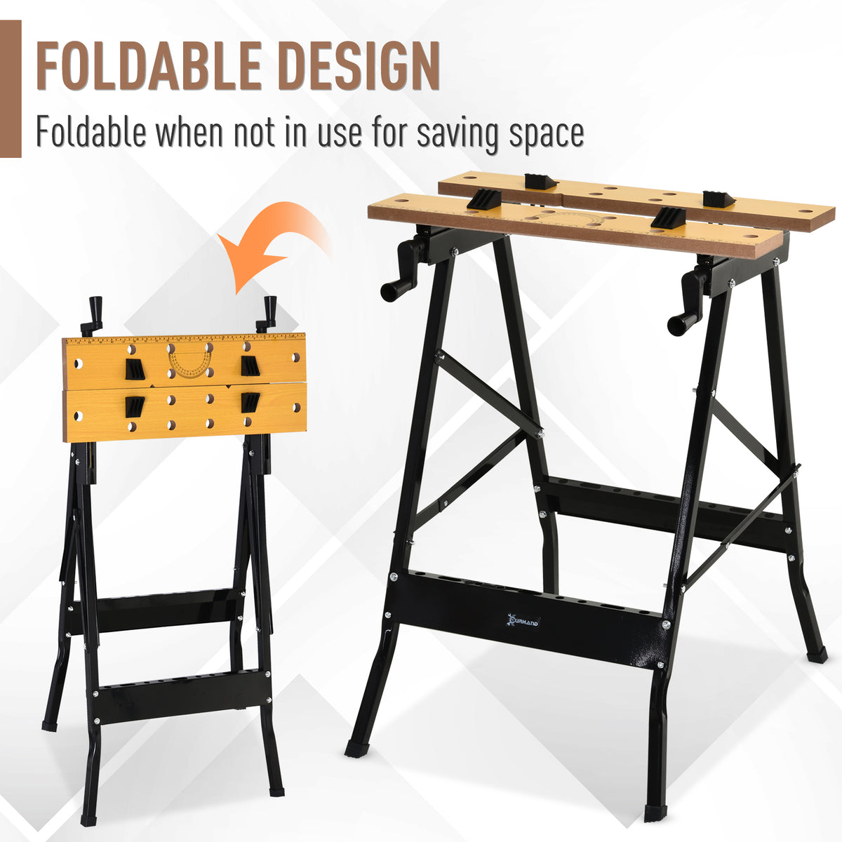 Foldable Work Bench w/ 4 Adjustable Clamps, Carpenter Saw Table, MDF Surface, Steel Frame, Portable Work Bench 100kg/220lbs Capacity, Black