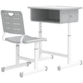 Qaba Kids Desk and Chair Set, Height Adjustable Children Study Desk and Chair with Drawer, Study Table for Bedroom, Grey