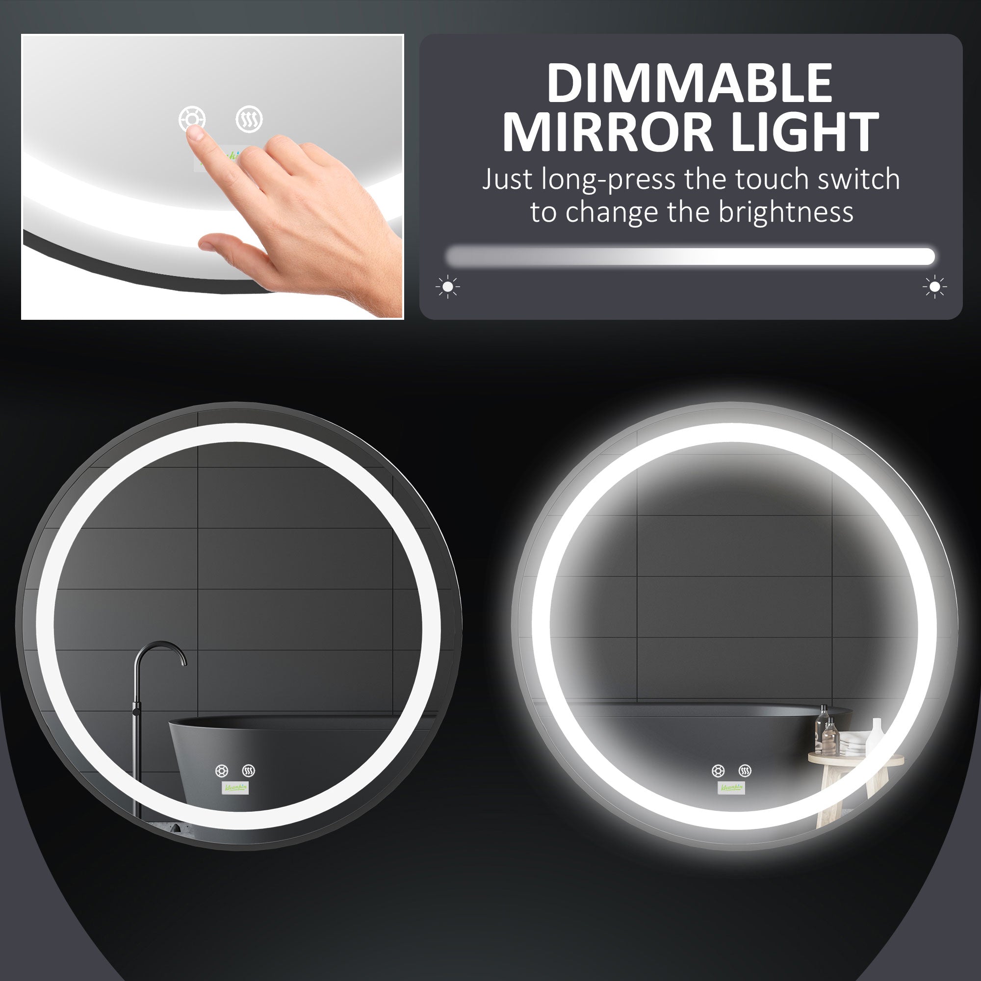 LED Bathroom Mirror for Vanity, Dimmable Lighted Anti Fog Wall Mirror with 3 Temperature Colors, Plug-in, 24 Inch