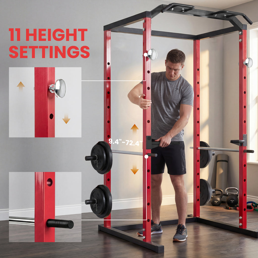 Soozier Power Cage, 1000 lbs Capacity Power Rack with Adjustable Height, Squat Rack for Home Gym Strength Training
