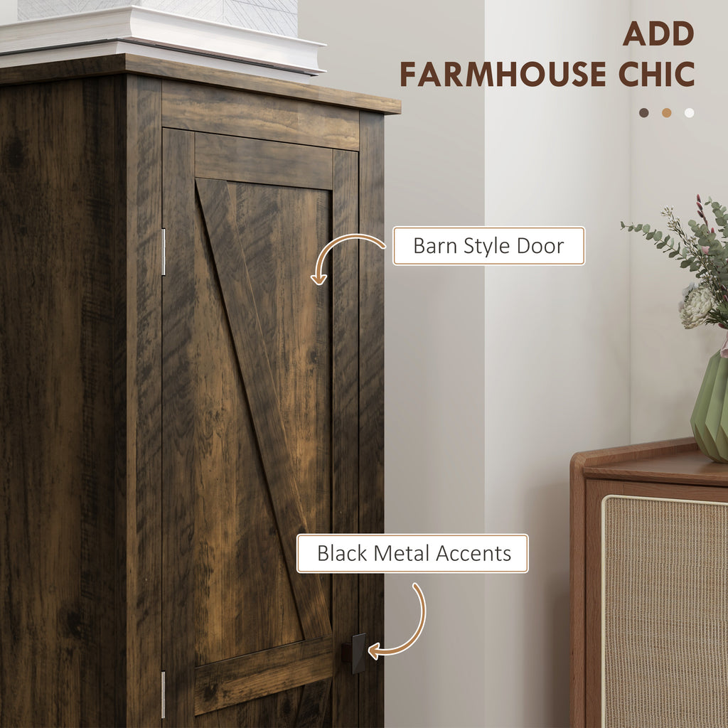 48" Farmhouse Kitchen Pantry Storage Cabinet with Barn Door, Kitchen Pantry Cabinet with Adjustable Shelves, White