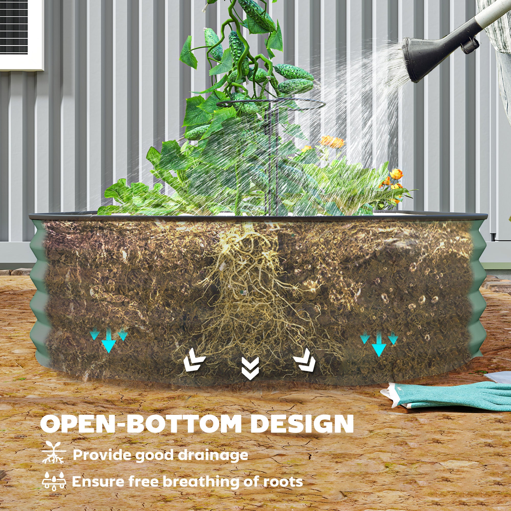 صندوق زراعة خارجي كبير 6' × 3' × 1'، سرير حديقة مرتفع مجلفن مع وتد معدني للنباتات، أخضر فاتح