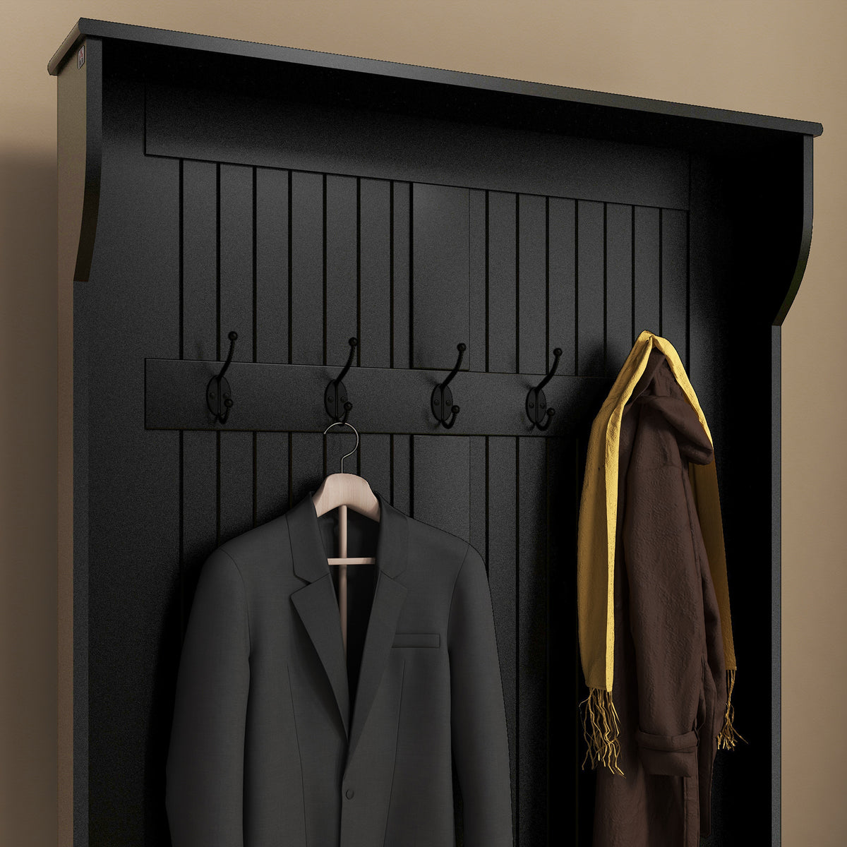 4-In-1 Hall Tree with Coat Rack, Top Shelf, Shoe Storage and Bench Seat, Entryway Bench with 4 Hooks