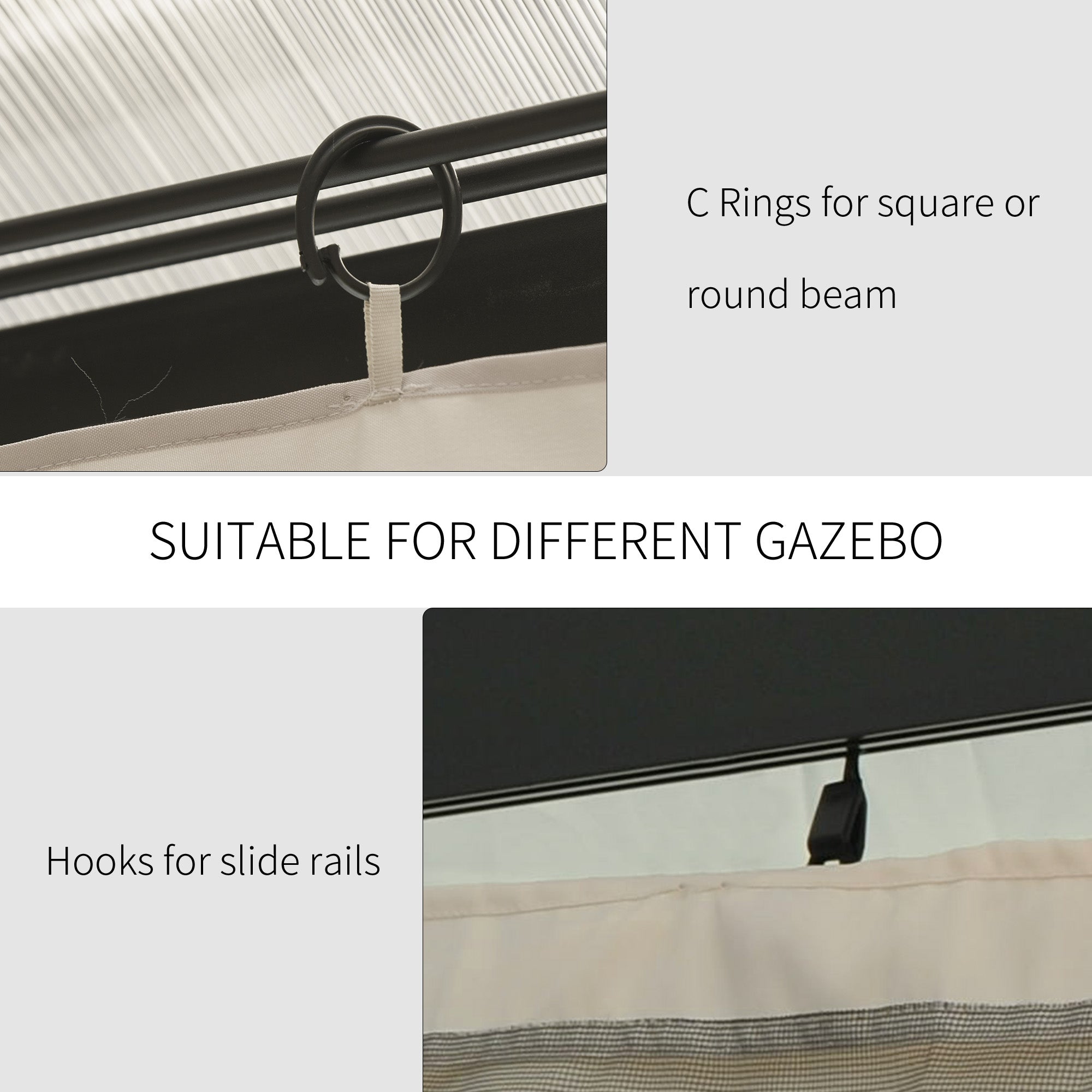 መጋረጃታት ጋዜቦ፣ 10' x 12' ምትክ ናይ ብሕቲ መጋረጃ፣ 4-ፓነላት ጎናዊ መከላኸሊ ምስ ሆክስ/ሲ-ሪንግ፣ ቢጅ