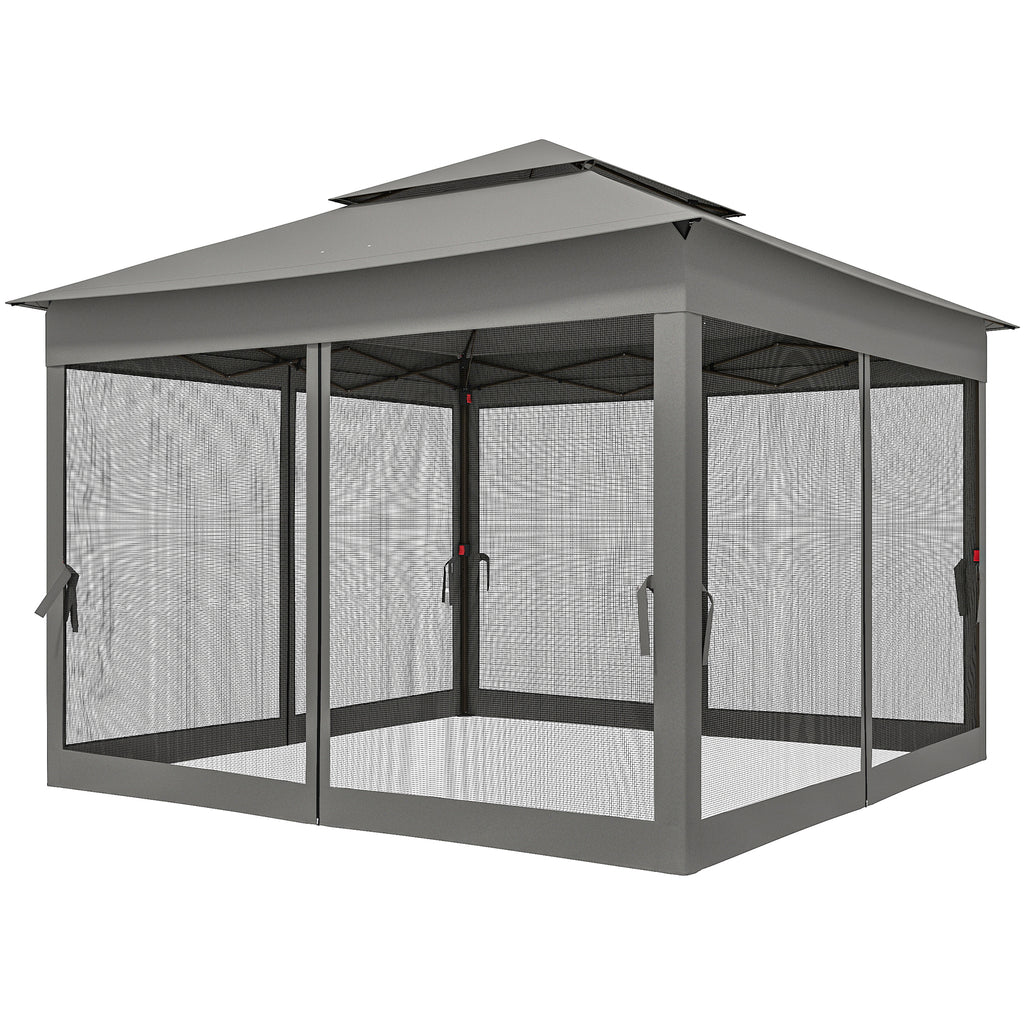 11' x 11' Pop Up Canopy 2-Tier Soft Top Shelter Event Tent w/ Netting Carry Bag for Patio Backyard Garden, Dark Grey