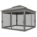 11' x 11' Pop Up Canopy 2-Tier Soft Top Shelter Event Tent w/ Netting Carry Bag for Patio Backyard Garden, Dark Grey