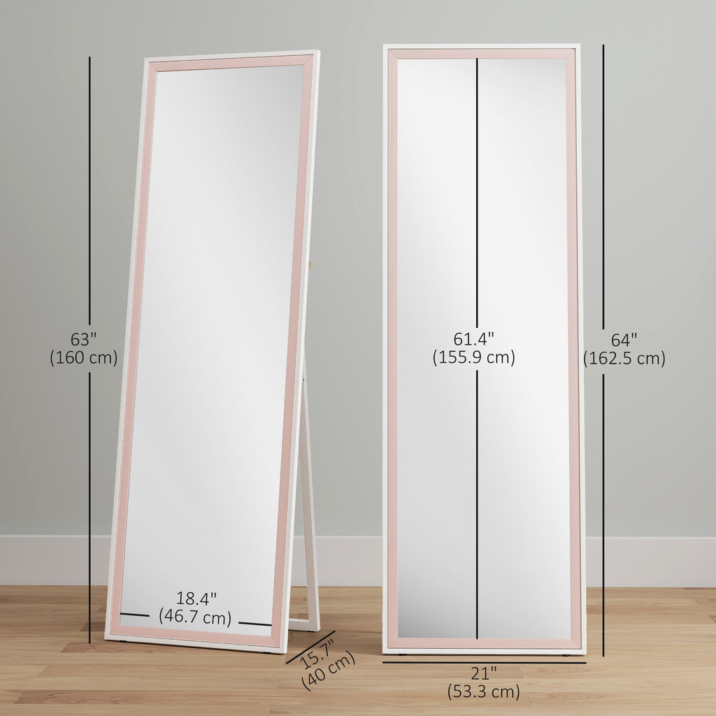 64" x 21" ሙሉ ቁመት መስታወት፣ ምስ ፍሬም ዝተሰርሐ ካራባዕ ሙሉ ኣካል መስታወት፣ ደው ዝበለ፣ ዝተንጠልጠለ ወይ ዝተደገፈ፣ ጻዕዳን ሮዛን