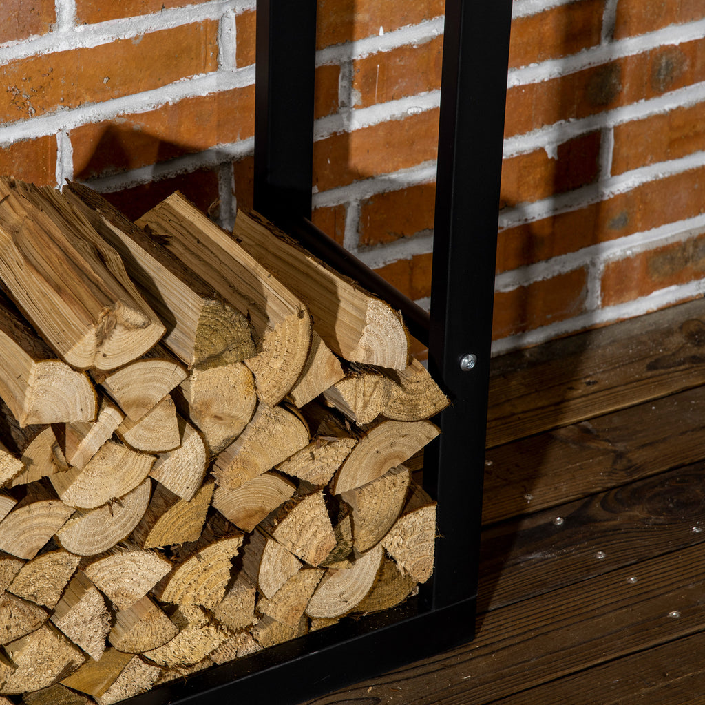 23.6" x 9.8" x 59.1" Firewood Rack Outdoor, Log Holder Fireplace Storage Rack with Handles and 220 lbs. Weight Capacity, Black